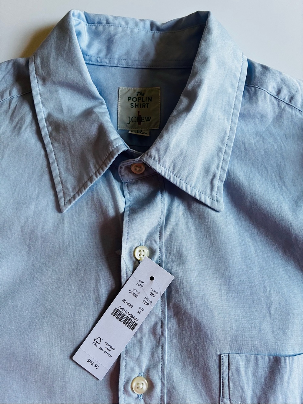 J. Crew Light Blue Men's Poplin shirt with point collar. M. NWT. - Picture 9 of 14
